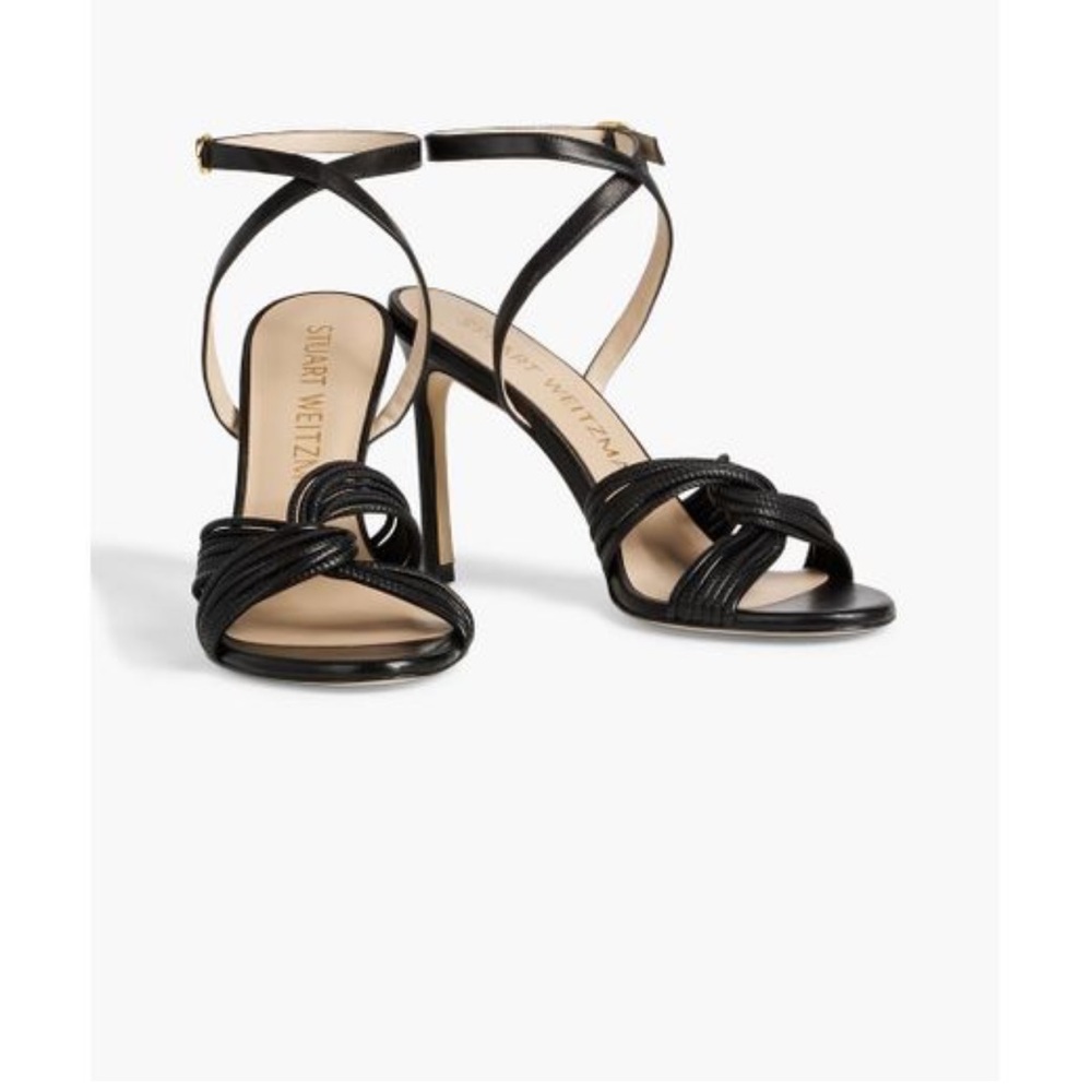 Black Stuart Weitzman size 5.5 Twist Sleek 95 leather sandal
